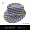 Cotton purple and beige checked fedora hat